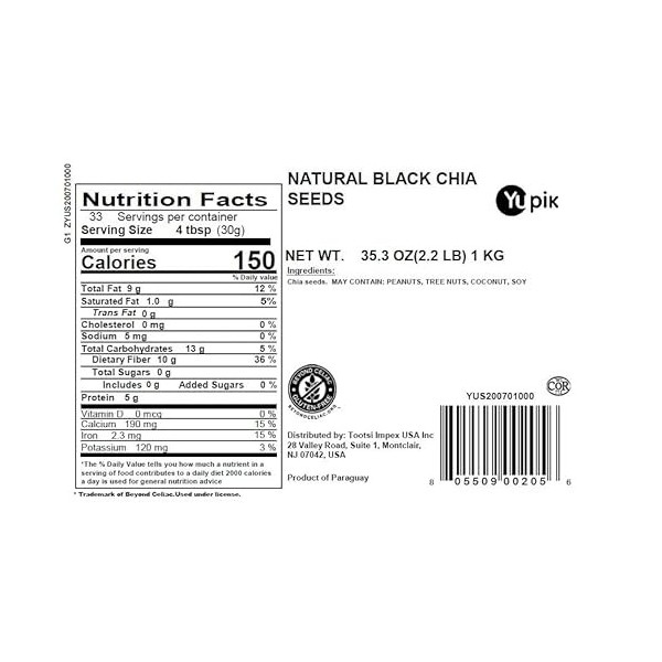 Chia Seeds, Natural Black, 2.2 lb