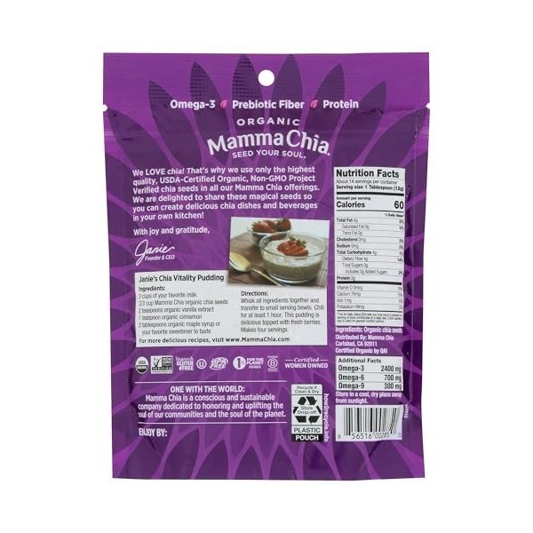 Mamma Chia Lot de 8 graines de chia Og1 Noir 170 g