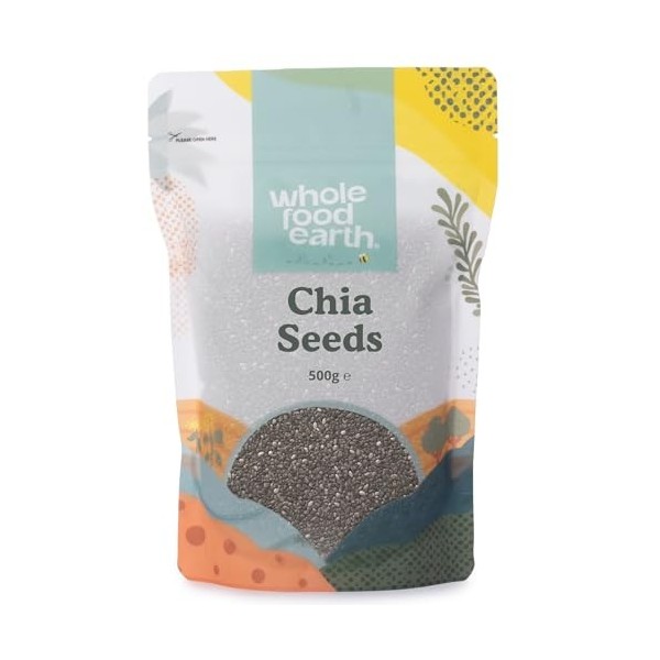 Wholefood Earth Graines de Chia - Sans OGM - Naturel - Végétalien - Sans produits laitiers - Sans sucre ajouté - 500 g Graine...