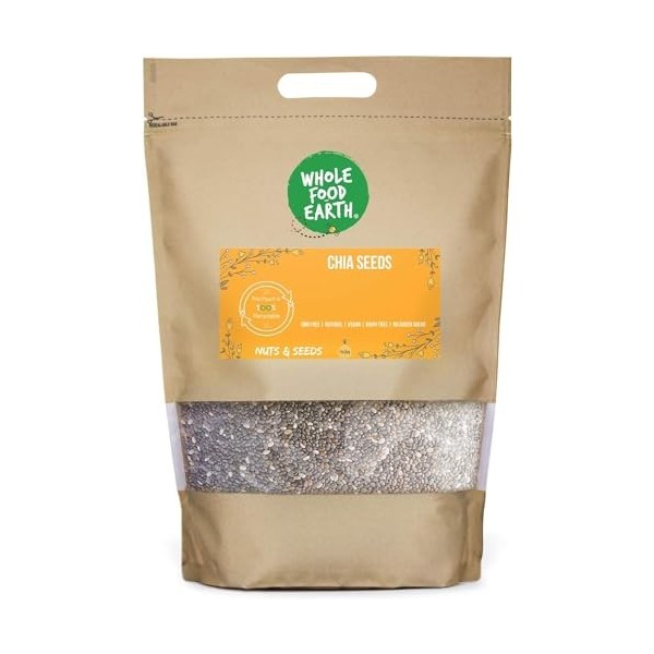 Wholefood Earth Graines de Chia - Sans OGM - Naturel - Végétalien - Sans produits laitiers - Sans sucre ajouté - 500 g Graine...