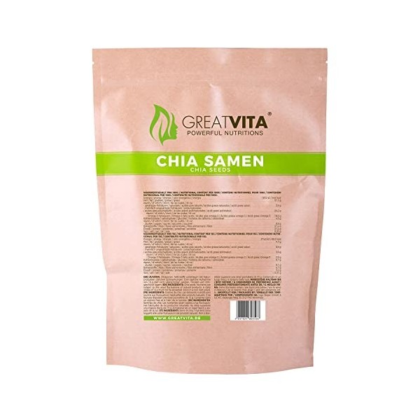 GreatVita Graines de chia bio, 1x 400g naturelles sans OGM