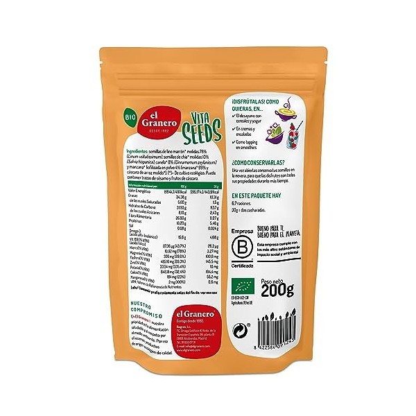 ELGRANERO VITASEEDS semillas lino chia manzana – s’intègre facilement dans une routine de tous les jours, soin conçu pour une