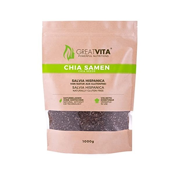 GreatVita Graines de chia, 1 x 4000g naturelles sans OGM