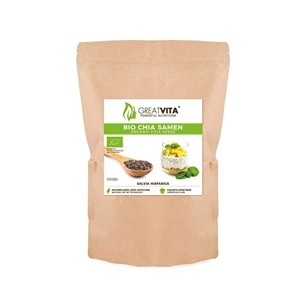 GreatVita Graines de chia bio, 1x 800g naturel sans OGM