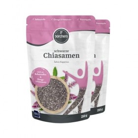 BORCHERS Graines de chia noires, 2 x 250 g, haute capacité de gonflement, riche en fibres, source de protéines, acides gras o