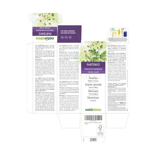 Grande camomille ou Partenelle Tanacetum parthenium herbe avec fleurs Teinture Mère sans alcool Naturalma - Extrait liquide G...