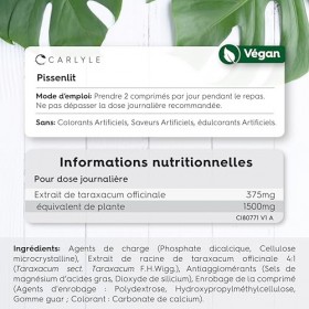 Pissenlit Gelules 1500 mg | 120 Comprimés Végan et Végétales de 750 mg | Extrait de Pissenlit 4:1 | Haute Dosage | Dandelion 