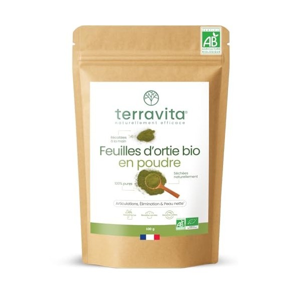 Feuilles d’Ortie Bio en Poudre | Circulation, Détox, Vitalité et Bien-être Articulaire | Riches en Silicium pour Cheveux et O