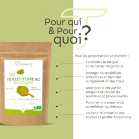 Feuilles d’Ortie Bio en Poudre | Circulation, Détox, Vitalité et Bien-être Articulaire | Riches en Silicium pour Cheveux et O