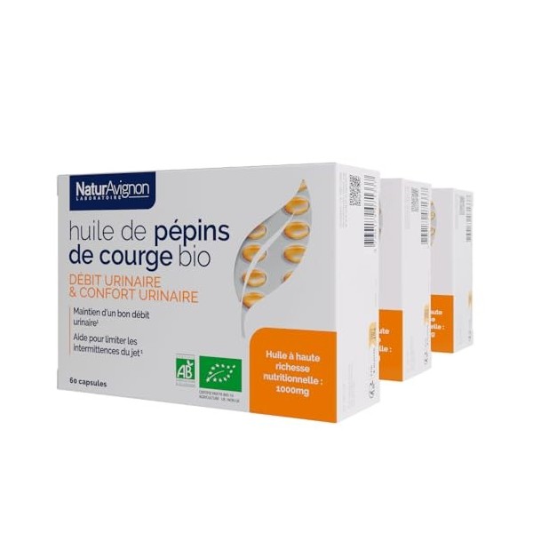 NaturAvignon Huile de Pépins de Courge BIO graines de courge | Confort urinaire, Prostate, Fuite urinaire homme | 1000mg hu G...