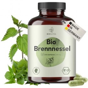 BIONUTRA® Gélules d’Ortie Bio hautement dosées, 1000 mg/jour, contrôlées contre les résidus, fabrication allemande, véganes, 