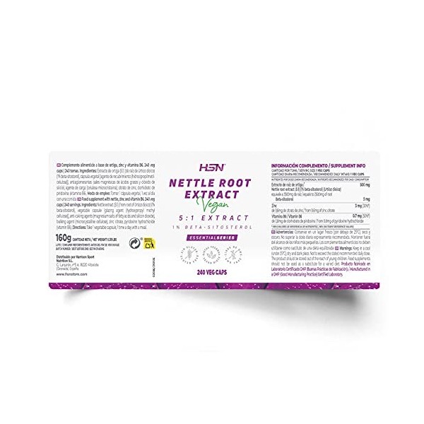 Extrait dOrtie de HSN | 500mg | Extrait 5:1 équivaut à 2500mg de racine 1% de bêta-sitostérol | Avec Zinc + Vitamine B6 