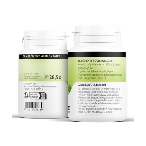 Ortie partie aérienne Biologique | 630 mg/jour | Urtica dioica | Certifié Ecocert | 100 Gélules