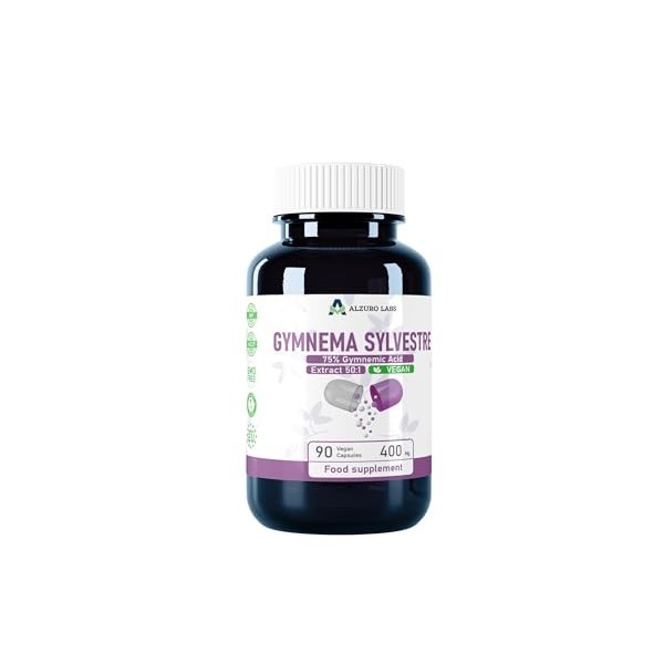 Alzuro Labs Gymnema Sylvestre 20 000mg | Extrait 50:1 400mg 75% Acide Gymnémique | 90 Gélules Véganes | Haute Concentrati