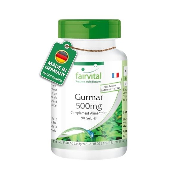 Fairvital | Gurmar 500mg - 90 gélules - Gymnema Sylvestris - qualité contrôlée et hautement dosé - 100% végétalien - Fabriqué