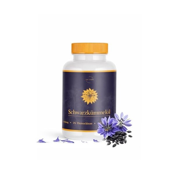 Huile de graines de cumin noir Nigella sativa d’origine , 400 capsules softgel, dose journalière contenant 2 460 mg d’huile 