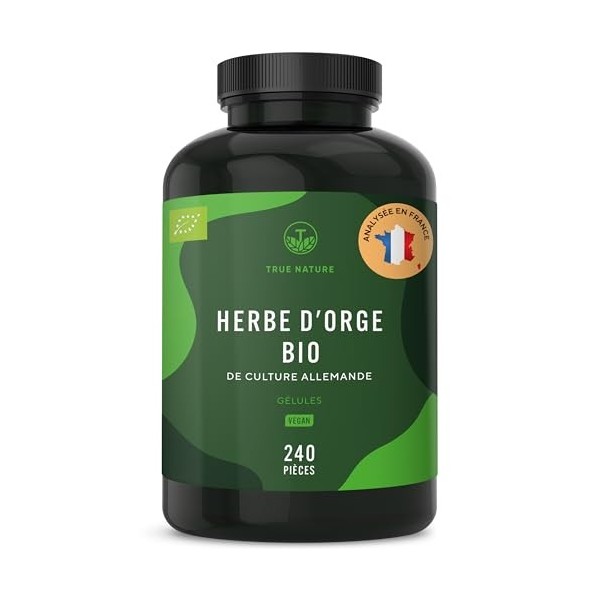 Herbe dOrge BIO - 3.000mg - Digestion & Peau Saines - 240 Gélules - Agriculture Biologique Controlée - Vegan - Sans: Additif