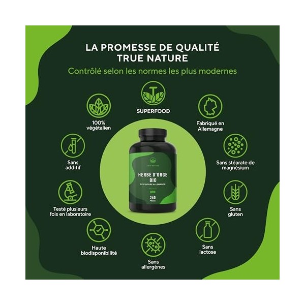 Herbe dOrge BIO - 3.000mg - Digestion & Peau Saines - 240 Gélules - Agriculture Biologique Controlée - Vegan - Sans: Additif