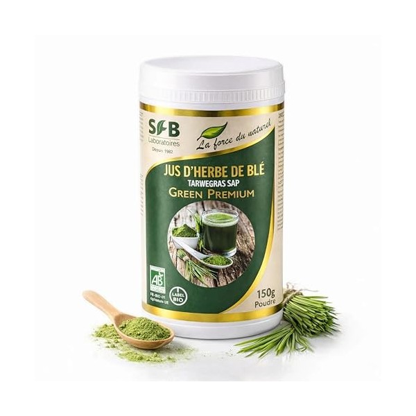 SFB Laboratoires - Jus dHerbe de Blé Bio 100% Pur en Poudre - Riche en Chlorophylle et Nutriments Essentiels - SuperAliment 