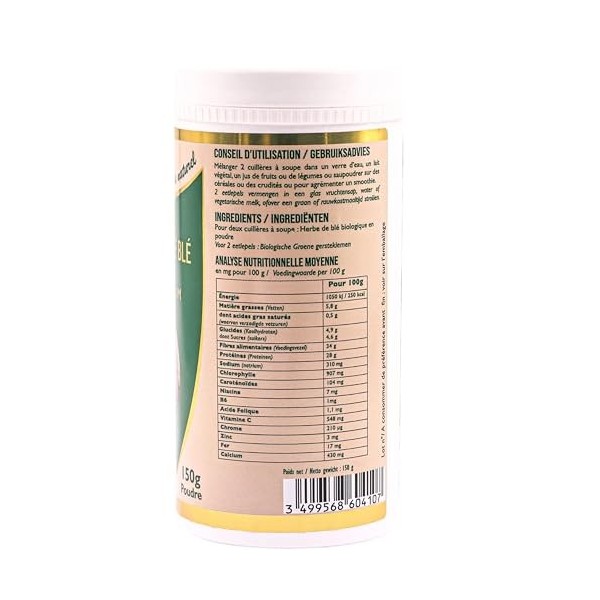 SFB Laboratoires - Jus dHerbe de Blé Bio 100% Pur en Poudre - Riche en Chlorophylle et Nutriments Essentiels - SuperAliment 