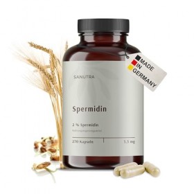 SANUTRA® Spermidine Gélules – Extrait de germe de blé 2%, 3,3 mg par gélule, véganes, sans additifs – 270 gélules de 165 mg