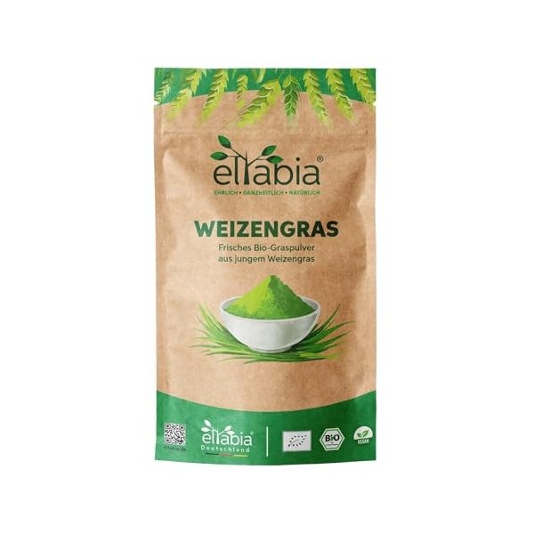 DE-ÖKO-007 Poudre dherbe de blé bio moulue 200 g | Poudre dherbe de blé issue de lagriculture allemande | 100 % pure sans He...