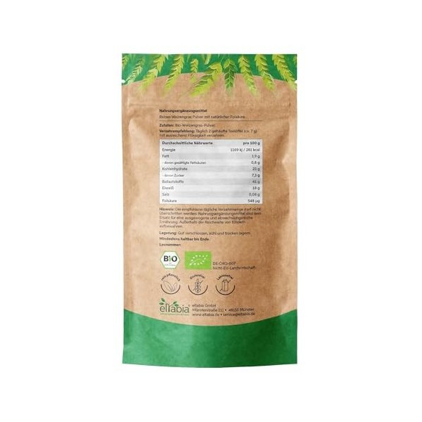 DE-ÖKO-007 Poudre dherbe de blé bio moulue 200 g | Poudre dherbe de blé issue de lagriculture allemande | 100 % pure sans He...