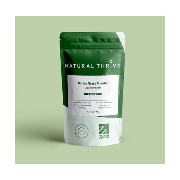 Poudre dherbe dorge biologique - 100 g, stimulant lénergie naturelle - Végétalien, sans OGM, sans gluten