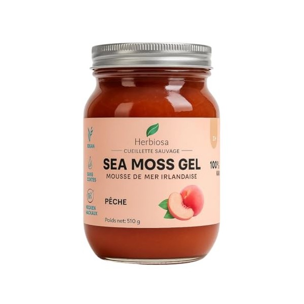HERBOSIA Sea Moss Gel Irlandais 100% Naturel – Mousse de Mer Sauvage – Vegan – Texture Onctueuse – 510g Citron Kelp