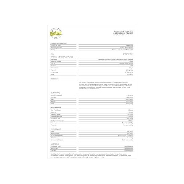 Poudre de varech bio hautement dosée - 100g - Iode naturel - Algues kelp - Conditionné en Allemagne - 100% végétalien - Sans ...