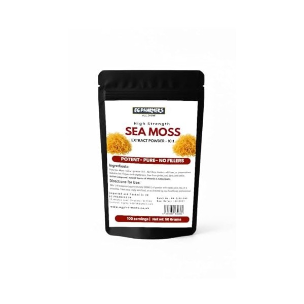 Poudre de mousse de mer haute résistance 10:1 Ext | 100 portions | Végétalien sans gluten | Sans remplissage ni liant | Super