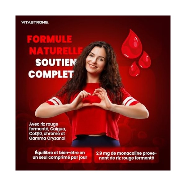 Complément Métabolisme CHOLESTÉROL - Levure de Riz Rouge Cholestérol, Caigua, γ-Oryzanol, Policosanol, Coenzyme Q10 et Chrome