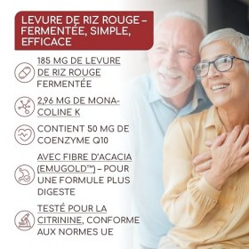 Levure de riz rouge - 2,96 mg de monacoline K & 50 mg de coenzyme Q10 par gélule - Soutien cardiovasculaire - Sans gluten & d