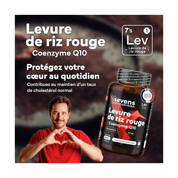 Levure de Riz Rouge - 2,9 mg de Monacoline K Premium - 400 Comprimés Végan - Levure de Riz Rouge Avec Coenzyme Q10 - Soutien 