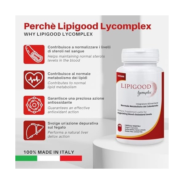 Lipigood Lycomplex Complément Cholestérol | Riz Rouge Fermenté | Monakolina K, Choline, Lycopène, Polycosanols, Artichaut, Co