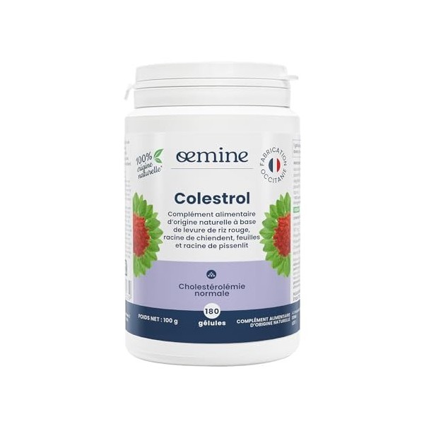 Oemine Colestrol - 180 Gélules Végétales 6 mois - Levure de Riz Rouge 187mg, Monacoline K 2,9 mg - Complément Alimentaire C