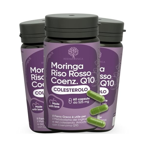 Complément Riz Rouge Fermenté et Moringa BIO | Complément pour Triglycérides 100% Naturel | Coenzyme Q10, Fenugrec, Monacolin