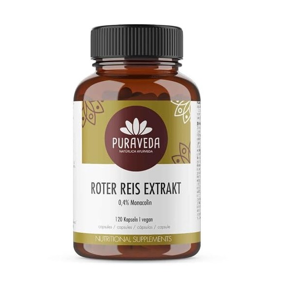 Extrait de riz rouge fermenté 120 gélules | 0,4% de monacoline | 2mg de monacoline par dose journalière| Levure de riz | Mis 