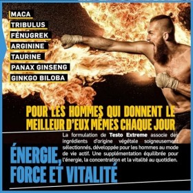 Italian Elite Testo Extreme Elite 120 caps Booster Stimulant Énergie 21 ingrédients Maca, Tribulus, Fenugrec, Zinc, Arginine,...