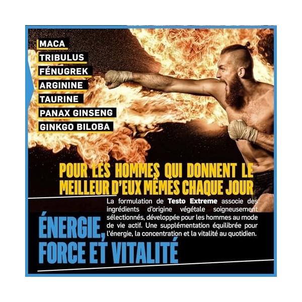Italian Elite Testo Extreme Elite 120 caps Booster Stimulant Énergie 21 ingrédients Maca, Tribulus, Fenugrec, Zinc, Arginine,...