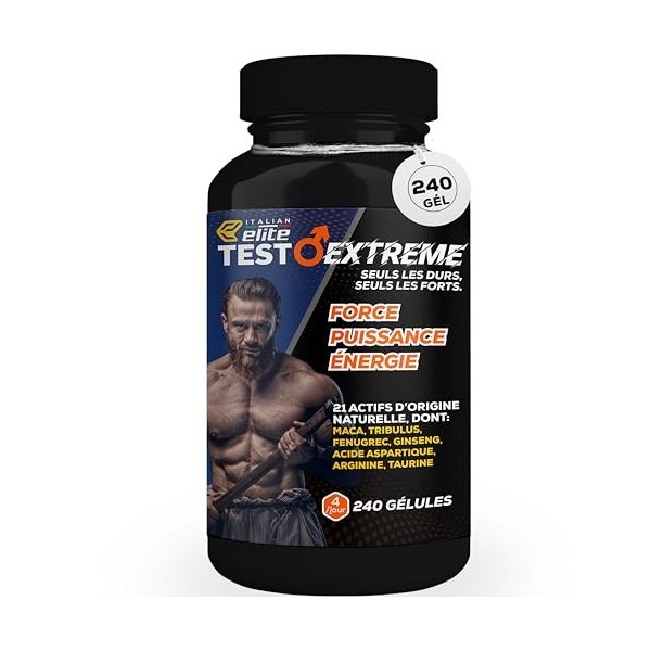 Italian Elite Testo Extreme Elite 120 caps Booster Stimulant Énergie 21 ingrédients Maca, Tribulus, Fenugrec, Zinc, Arginine,...