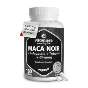 Complexe de Maca Noir Hautement Dosé, 30000mg par Dose Journalière, 500mg dExtrait de Maca 20:1 avec L-Arginine, Tribulus, G ...