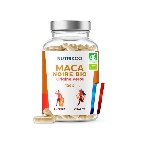 NUTRI & CO Maca Noire BIO du Pérou Hautement Dosé 10:1 – Extrait naturel 100 % Pur Labellisé Botani+ – Force, Énergie, Équili