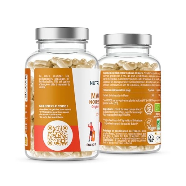 NUTRI & CO Maca Noire BIO du Pérou Hautement Dosé 10:1 – Extrait naturel 100 % Pur Labellisé Botani+ – Force, Énergie, Équili