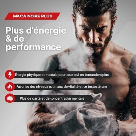 Maca Plus – Testosterone Homme – 45.000 mg Équivalents de Maca Noire Extrait 100:1 , Arginine, Taurine, Vitamine B6 – 180 Gé