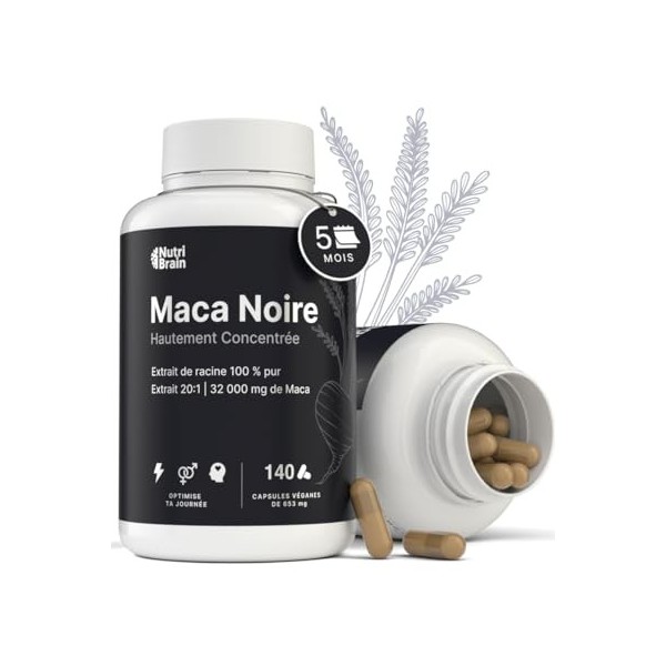 Maca Noire Andine Pure 40.000 mg | Poudre Ultra-concentré 20:1 | Extra Forte | Énergie, Vitalité, Performance, Régulateur Hor