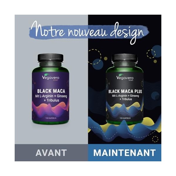 Vegavero Complexe Maca Noire 5000 mg | Avec Ginseng, L-Arginine, Tribulus, Zinc | Pre Workout | 120 Gélules | Vegan & Sans Ad