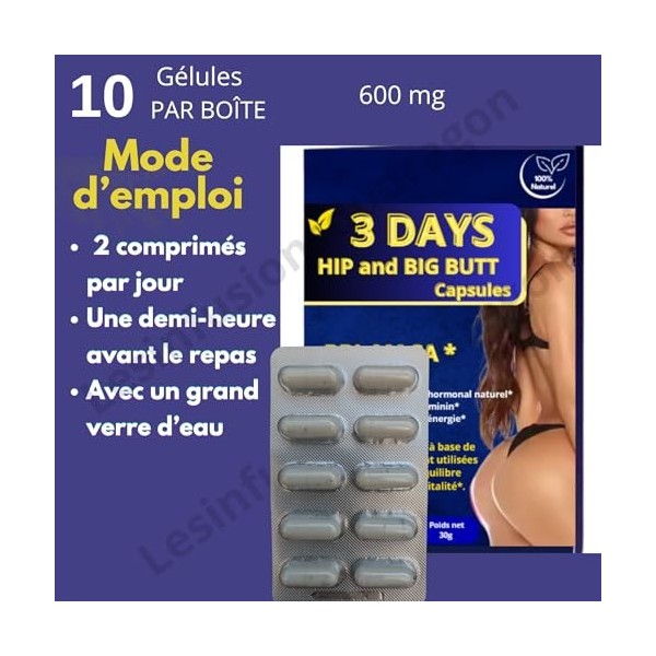 Capsules pour lélargissement des fesses, 10 Capsules. Pour grossir des fesses. Avoir des fesses grosses et bombées Fonctionn
