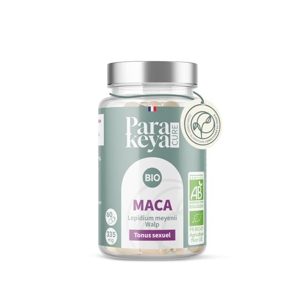 Parakeya - Maca Bio 335 mg - 60 gélules - Tonus sexuel et vitalité - Complément alimentaire Maca