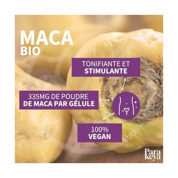 Parakeya - Maca Bio 335 mg - 60 gélules - Tonus sexuel et vitalité - Complément alimentaire Maca